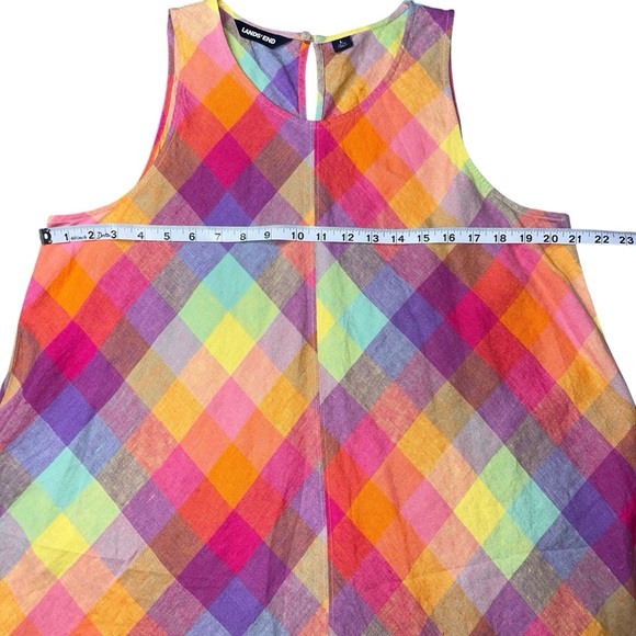 NWOT Lands' End Linen Multicolor Plaid Swing Dress Large Sleeveless - Picture 9 of 10